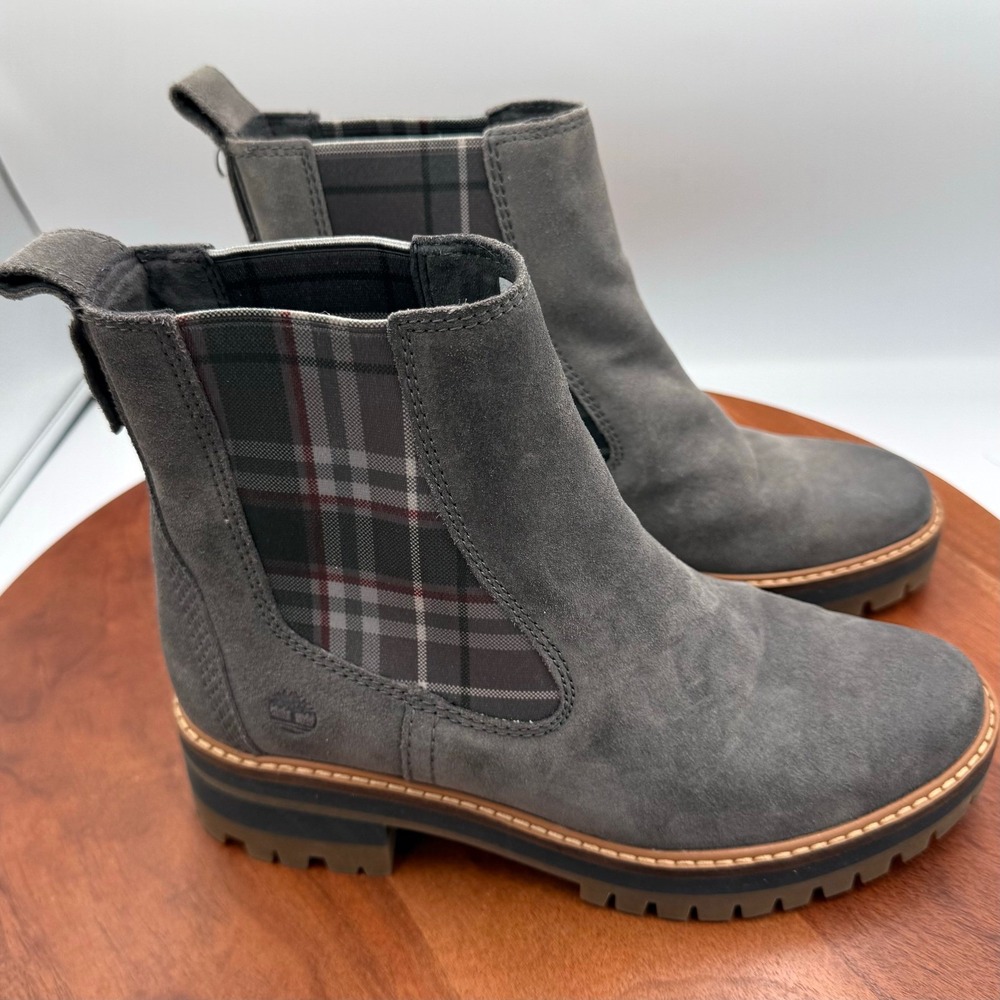 Timberland Courmayeur Valley Chelsea Boots Grey Suede Plaid A2EEH Grunge Women 7